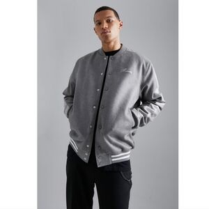Boohooman Tall Faux Suede Grey Bomber Jacket In Size XL